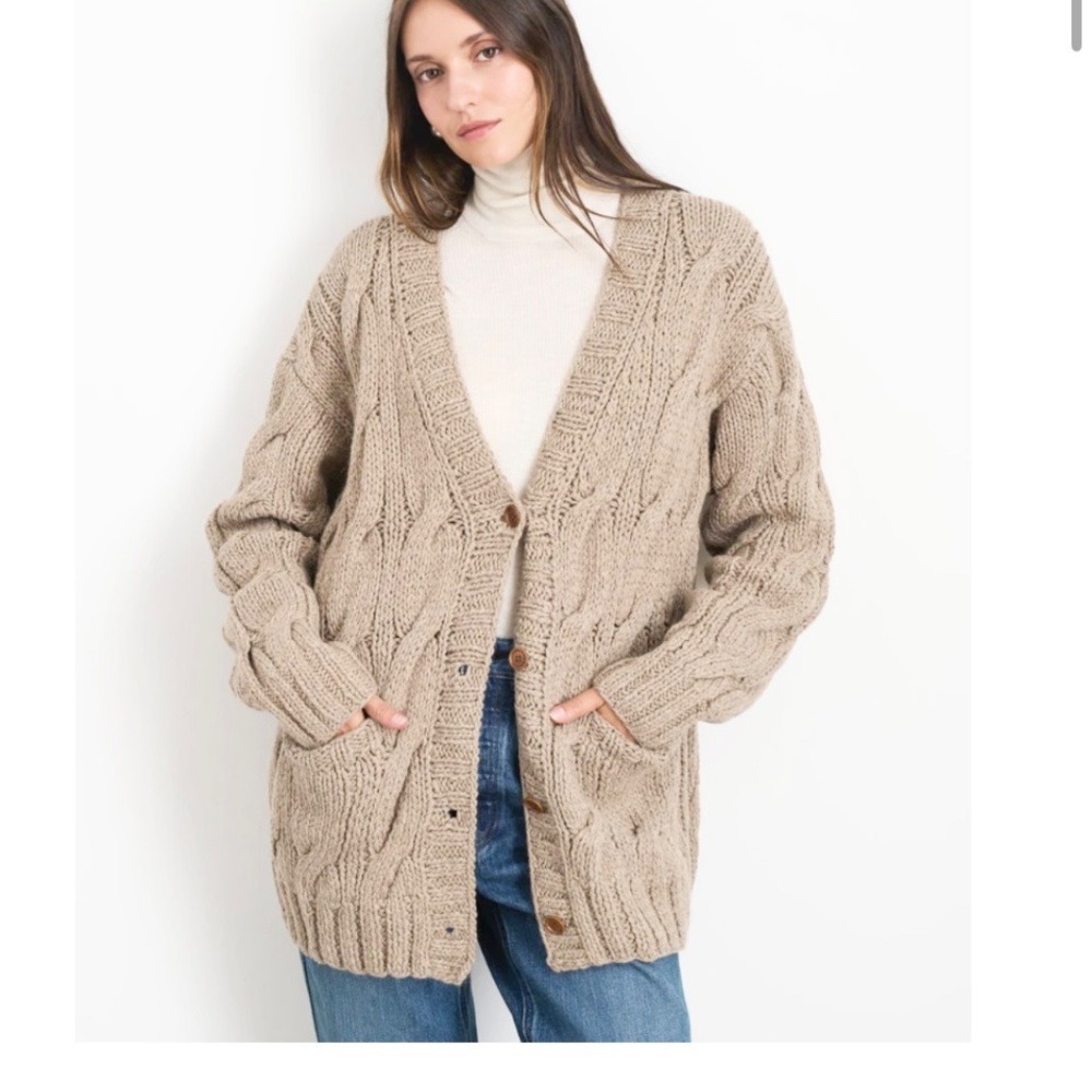 Alex Mill - Marni Cable Knit Cardigan Sweater Womens S Cotton/Linen Beige FLAW‎ - Picture 6 of 14